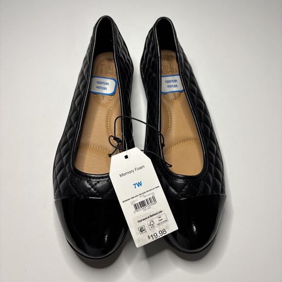 Time And Tru Quilted Ballet Memory Foam Slip On Shoes Women's Black Size 7 - Picture 3 of 9